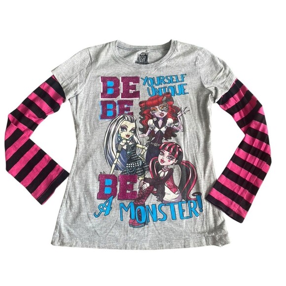 Monster High Girls Long Sleeve Layered Tee Size 7/8 Be Yourself Be Unique Shirt - Picture 3 of 5